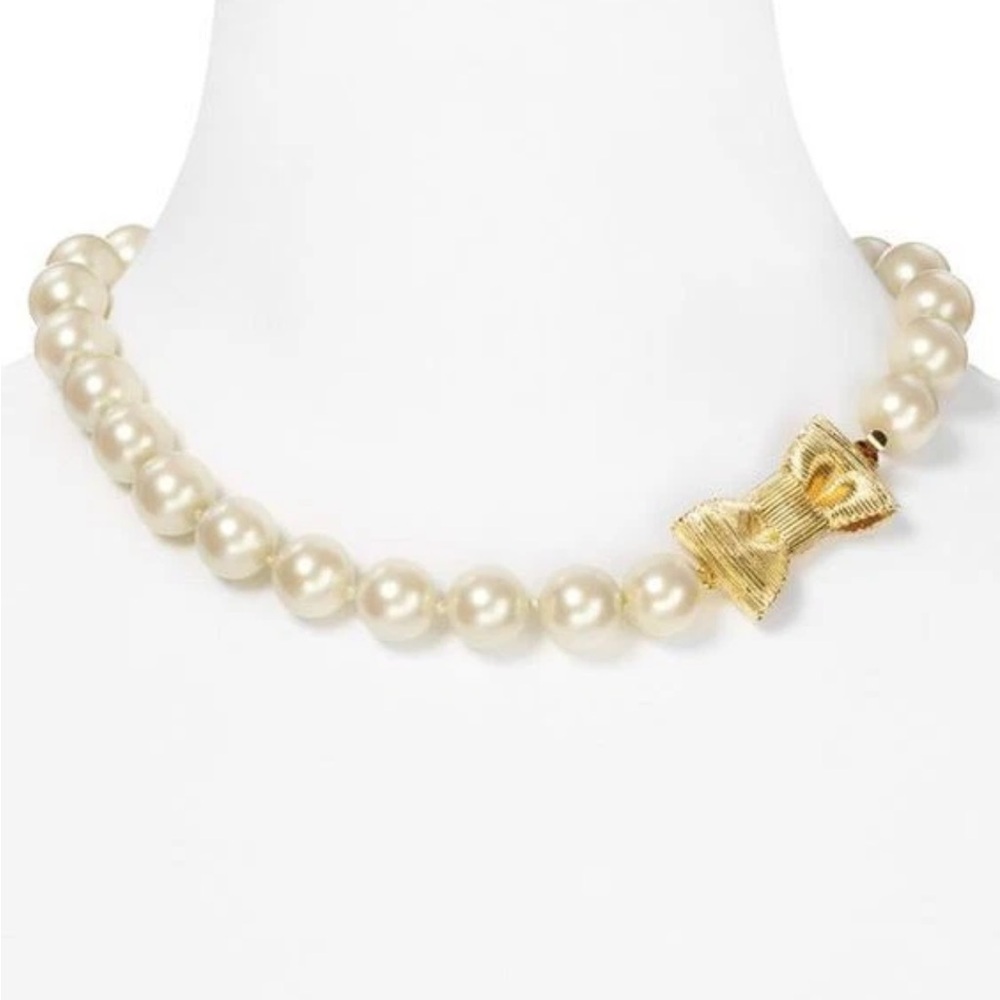 Kate Spade “All Wrapped Up Pearls” Necklace Gold 18" Ribbon Bow BRIDAL w dusty - Picture 6 of 15